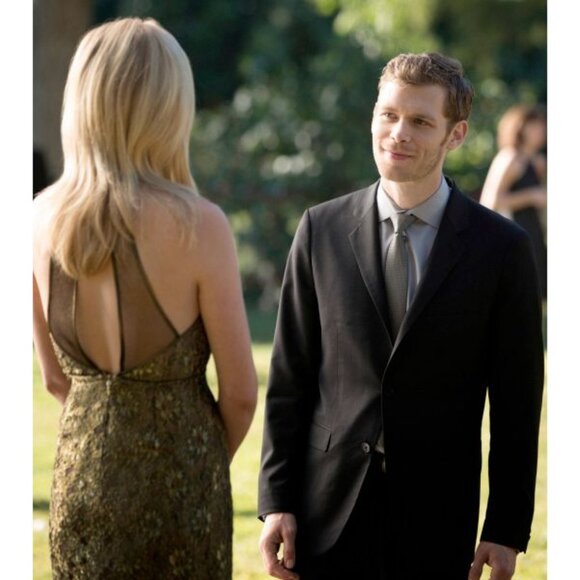 ASO CAROLINE FORBES THE VAMPIRE DIARIES TVD Dress Gold Lace Dress RARE - Picture 6 of 12